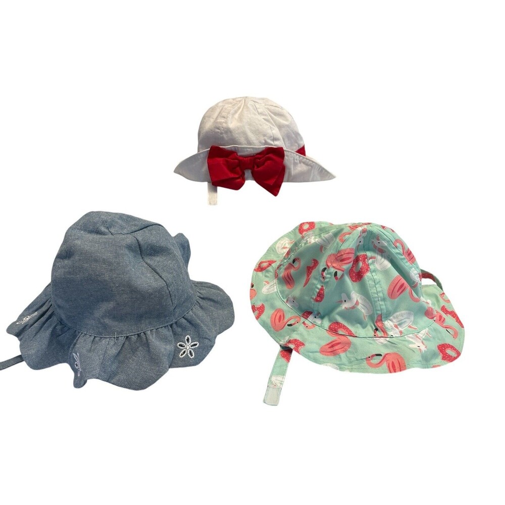 Preowned 3 Girls Toddlers Sun Beach  Pool Hat with Straps See photos for sizes